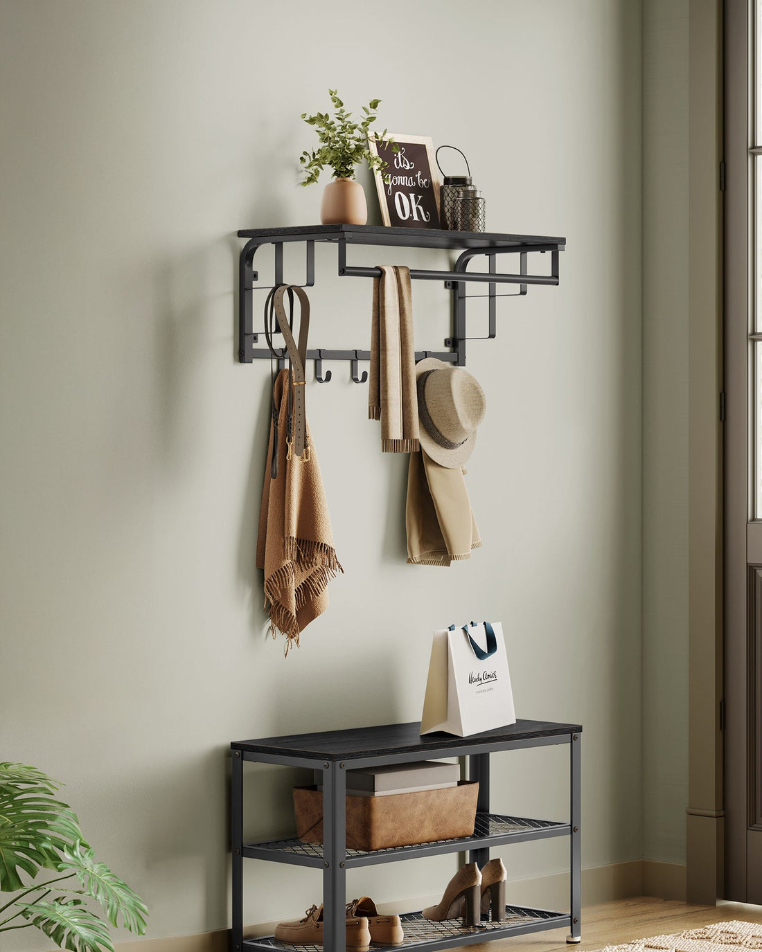 Wandkapstok met 5 haken - halorganizer - ruimtebesparend - zwart - 30 x 66 x 27 cm