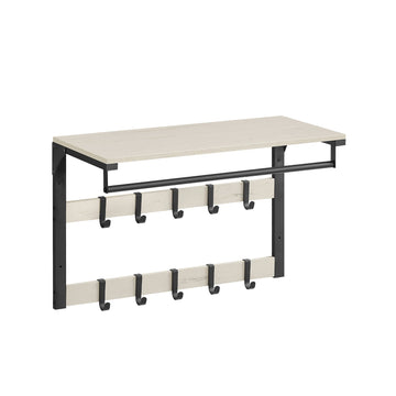Wandkapstok met plank en 10 haken - ruimtebesparend - 30 x 65 x 42 cm - bruin/zwart