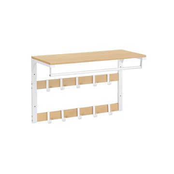 Wandkapstok met plank, 10 haken, ruimtebesparend, 30 x 65 x 42 cm, bruin-wit