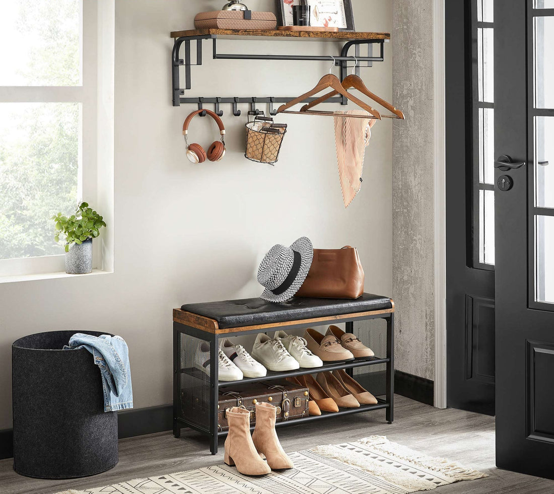 Wandgarderobe mit 5 abnehmbaren Haken, braun-schwarz, 80 x 30 x 27 cm