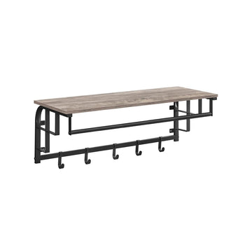Wandkapstok met 5 haken en plank - hout/metaal - greige/zwart - 30 x 66 x 27 cm