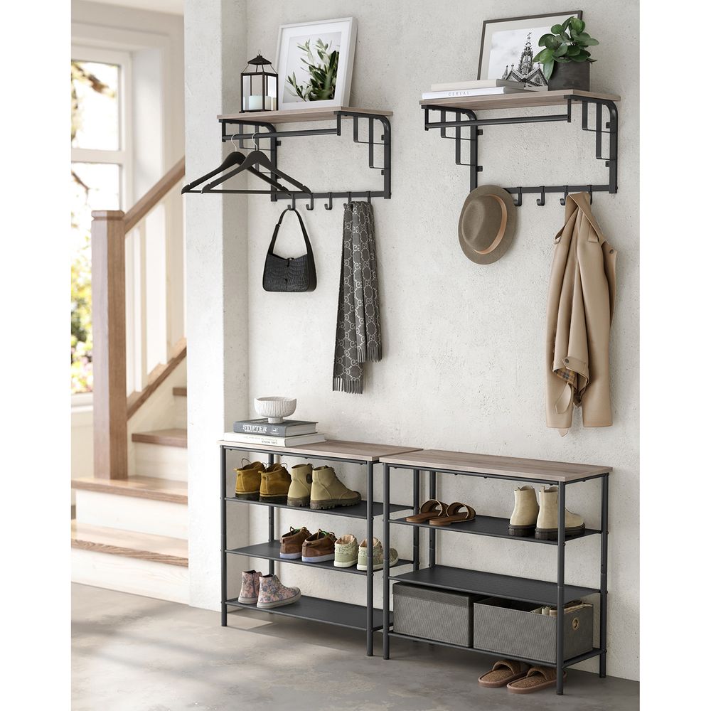 Wandgarderobe mit 5 Haken und Ablage - Holz/Metall - Greige/Schwarz - 30 x 66 x 27 cm