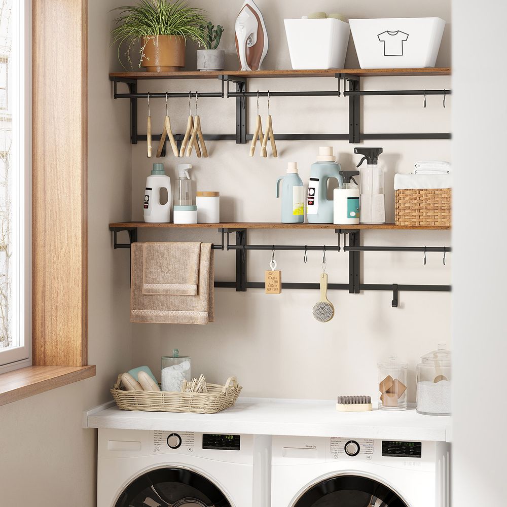 Garderobe mit 8 Haken - Wandgarderobe - Vintage Braun-Schwarz - 40 x 24 x 24 cm