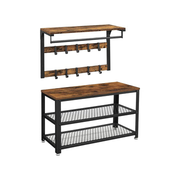 Wandkapstok met haken - vintage metaal - bruin-zwart - 60 x 30 x 12 cm