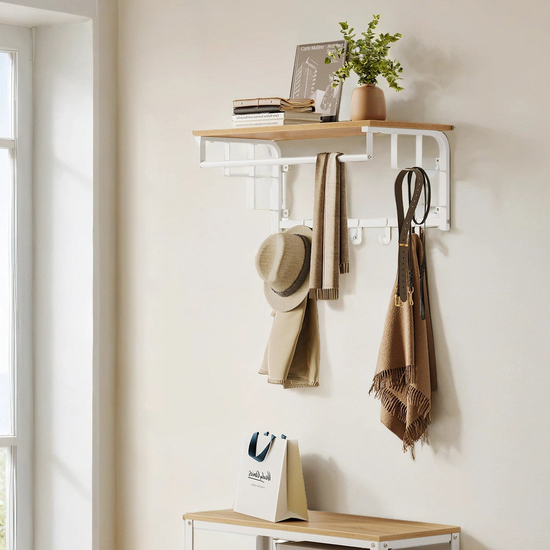 Wandkast met plank en kledingroede, wandopslag, max. 15 kg, 30 x 66 x 27 cm