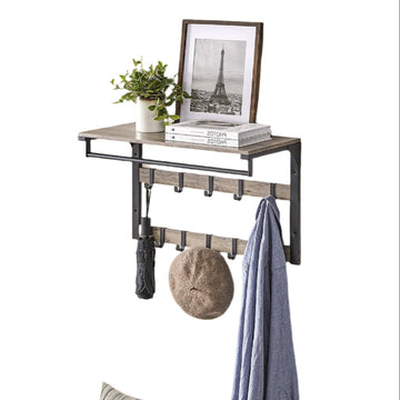 Wandgarderobe met plank - kapstok - 10 verwijderbare haken - ruimtebesparend - 30 x 65 x 42 cm