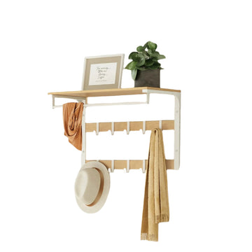Wandkapstok met plank, 10 verwijderbare haken, ruimtebesparend, 30 x 65 x 42 cm