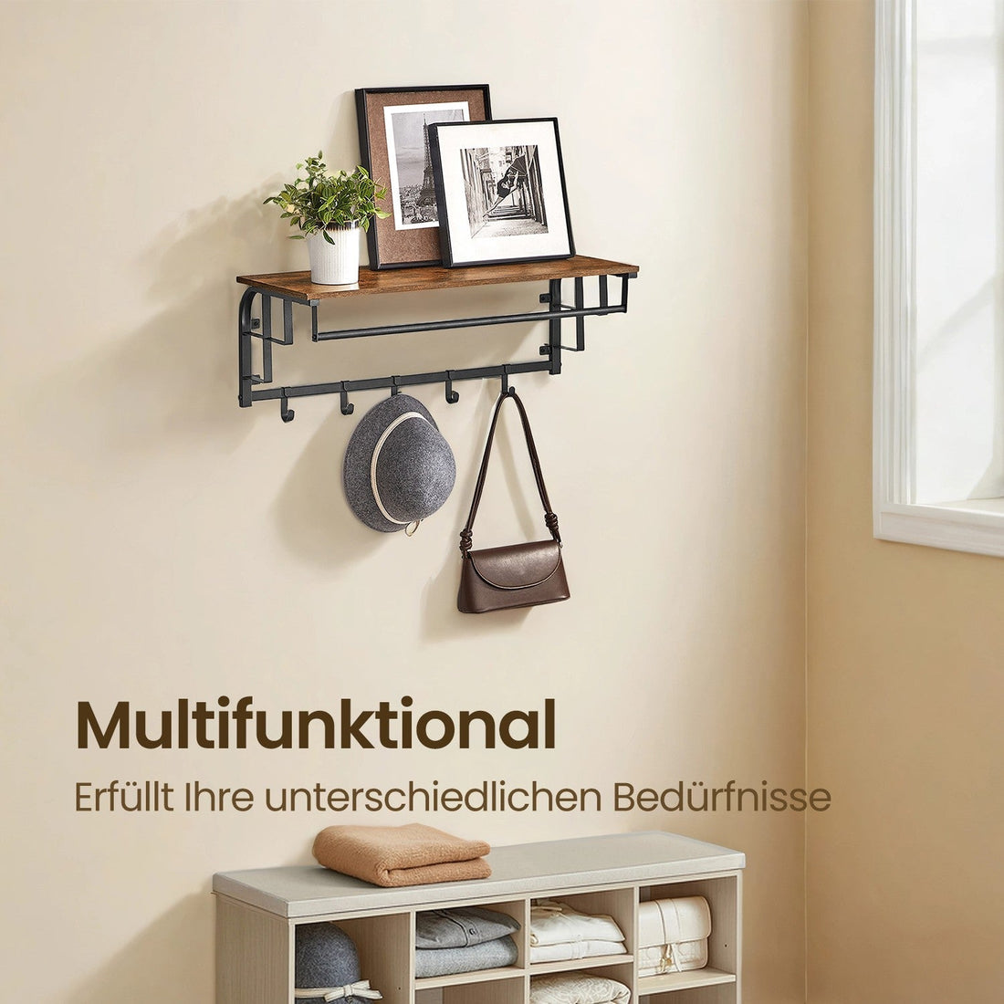 Wandgarderobe met opbergplank en kledingstang, 80 x 30 x 27 cm