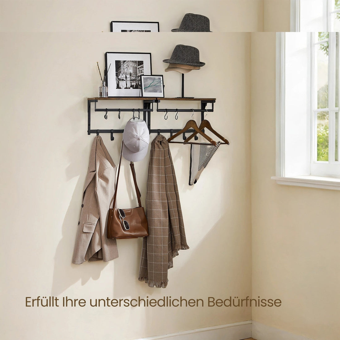 Wandgarderobe met 8 haken en plank - ruimtebesparend - 40 x 24 x 24 cm
