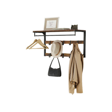 Vintage bruine wandkast met plank, 10 haken, ruimtebesparend, 30 x 80 x 42 cm