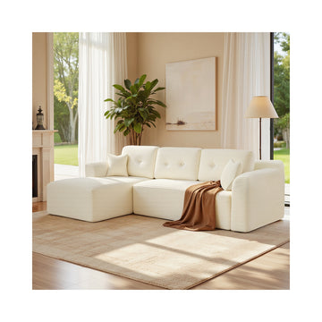 Modulaire hoekbank 244 cm met chaise longue | Cremewit | 244x150x73 cm