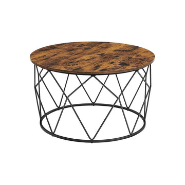 Ronde salontafel - spaanplaat/stalen frame - vintage bruin-zwart - 80 x 45 cm