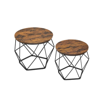 2-delige bijzettafelset vintage bruin/zwart spaanplaat & staal 60x45/50x40 cm