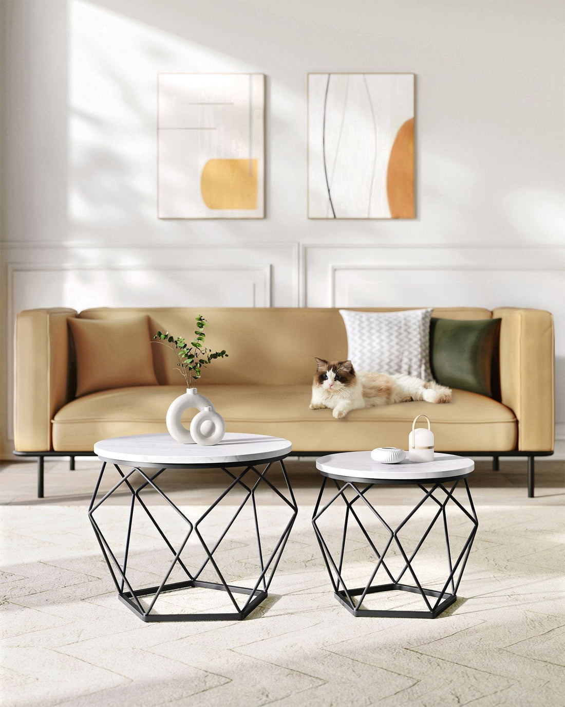 2-teiliges rundes Couchtischset – moderne Beistelltische – 60 x 45 cm & 50 x 40 cm