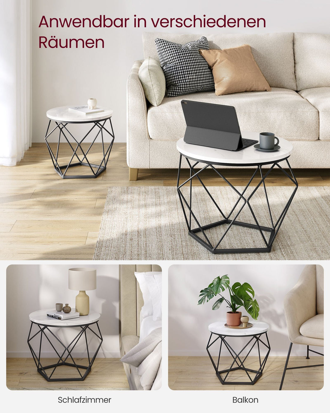 2-deligt sidobordset - spånskiva och stål - 60x45 cm - 50x40 cm
