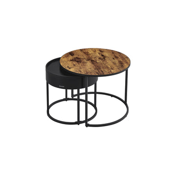 Ronde salontafelset 2-delig | Vintagebruin-inktzwart | 60x60x45 cm en 44x44x42 cm