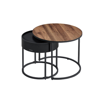 2-delige salontafelset walnoot zwart rond MDF staal 60/44 cm