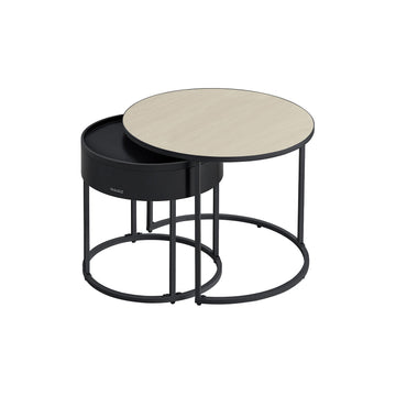 Ronde salontafelset van 2 beige-zwart - MDF - 60 x 60 x 45 cm