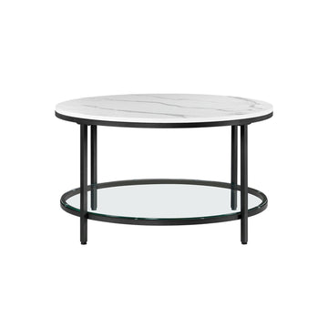 Witte marmerlook salontafel - modern - staal, gehard glas - 80 x 44,5 cm