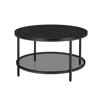Zwarte marmerlook salontafel - gehard glas en staal - 80 x 46 cm - 30 kg