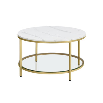 Moderne salontafel - glazen blad - verstelbare poten - 80 x 46 cm - wit-goud