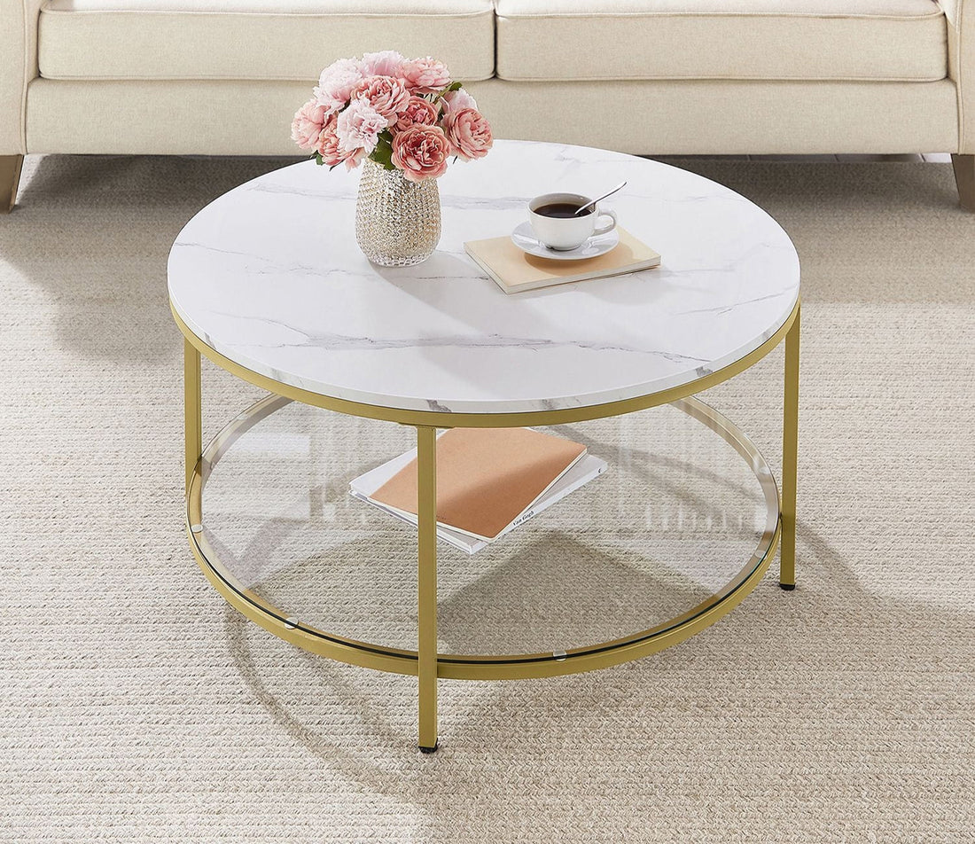 Moderner Couchtisch - Glasplatte - verstellbare Beine - 80 x 46 cm - weiß-gold