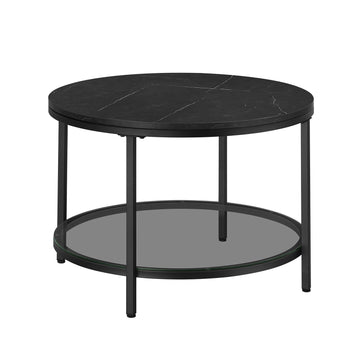 Salontafel 2 niveaus - Glas - Marmerlook - Zwart-grijs - 65 x 46 cm