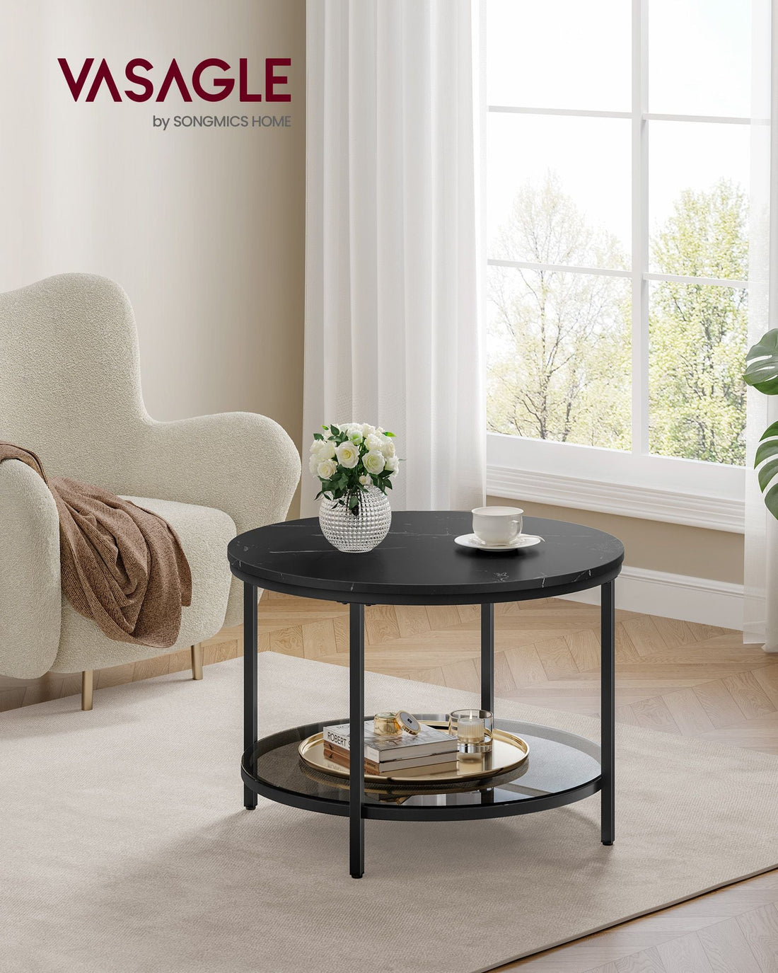 Moderner Couchtisch - Glas, Stahl - verstellbare Beine - 65 x 46 cm - 30 kg