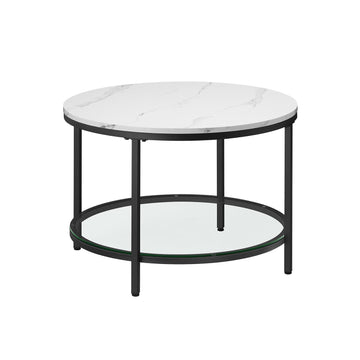 Salontafelset - modern - gehard glas - marmerwit/inktzwart - 65 x 46 cm