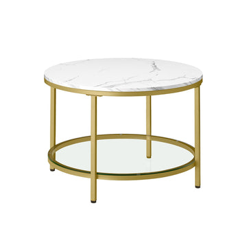 Marmer wit-lichtgouden salontafel - modern - glas en staal - 65 x 46 x 73,5 cm