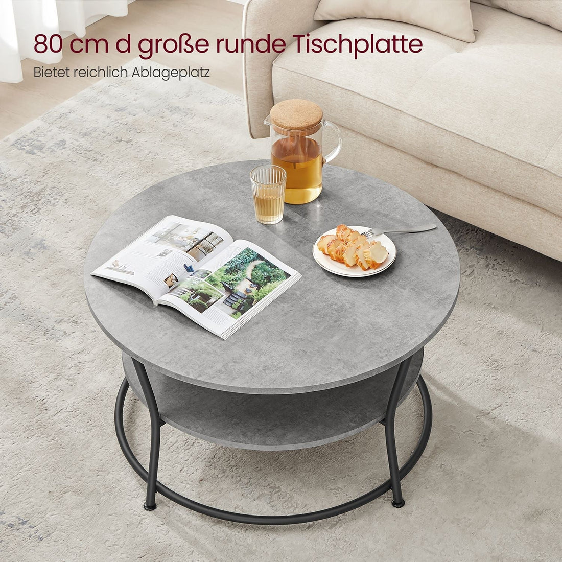 Runder Couchtisch mit Ablage, Industrie-Design, grau-schwarz, Ø80 x 46,5 cm, 50 kg