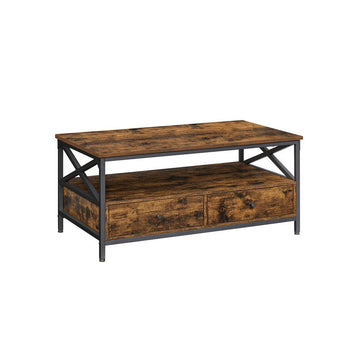 Salontafel met lades - modern - spaanplaat en staal - walnoot bruin-zwart - 100 x 55 x 45 cm