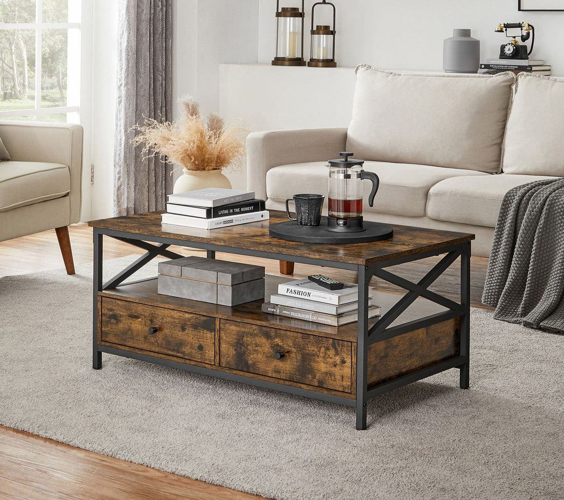 Couchtisch mit Schubladen - Beistelltisch - Wohnzimmer - viel Stauraum - 100 x 55 x 45 cm