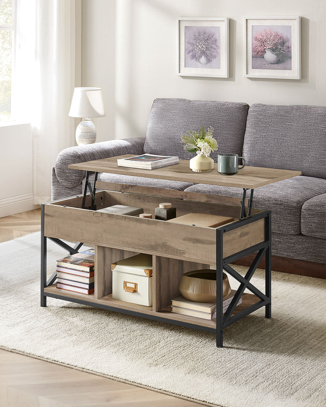 Couchtisch - Höhenverstellbar - 50 x 100 x 46,5-62 cm - Braun-Schwarz