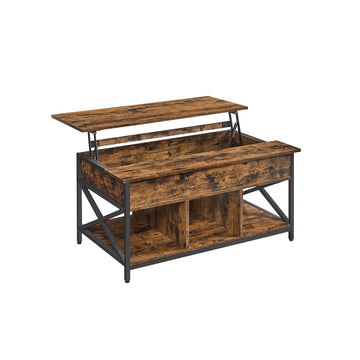 Vintage salontafelset bruin-zwart met opbergplank - spaanplaat en staal - 60 x 100 x 62 cm