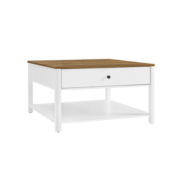 Salontafel met 2 laden en opbergruimte, hout, walnootbruin/wit, 80 x 80 x 45 cm