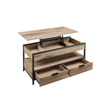 Salontafel met laden, opbergvak, verstelbare hoogte, spaanplaat & staal, 50 x 100 x 48-63 cm
