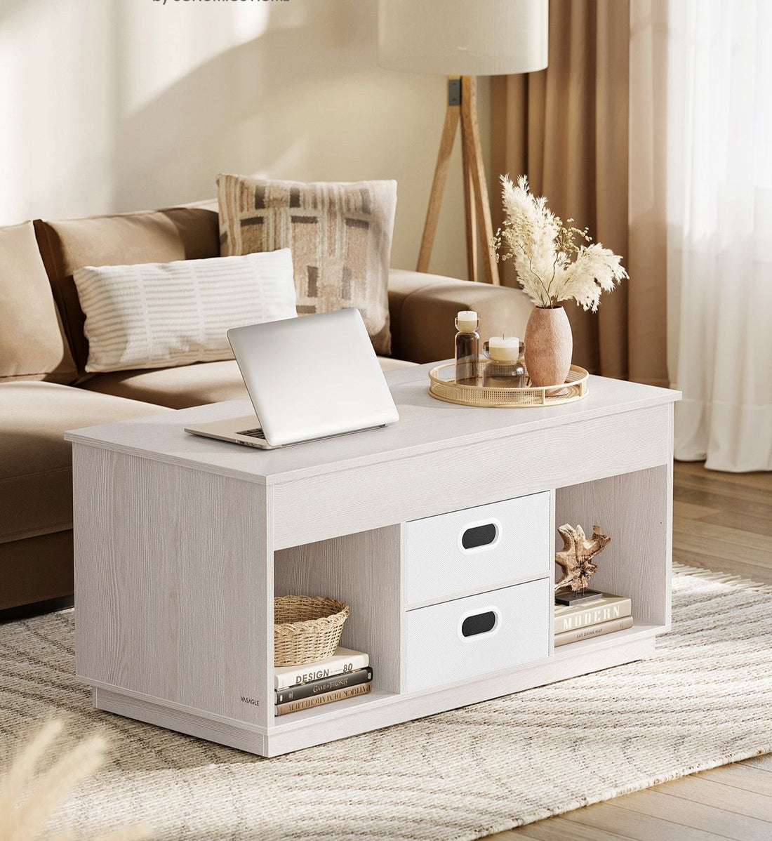 Salontafel met 2 laden en opbergvakken - beige - staal/spaanplaat - 50 x 100 x 48/62,3 cm