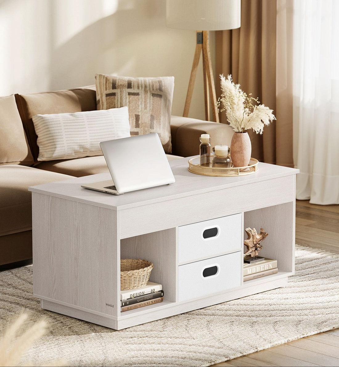 Salontafel met 2 laden en vakken – bruin – 50 x 100 x 48/62,3 cm