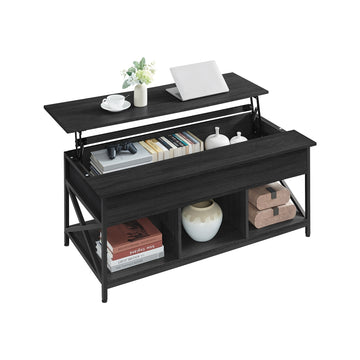 Verstelbare salontafel met verborgen opbergruimte | Antracietgrijs-zwart | 120x60x48-62 cm