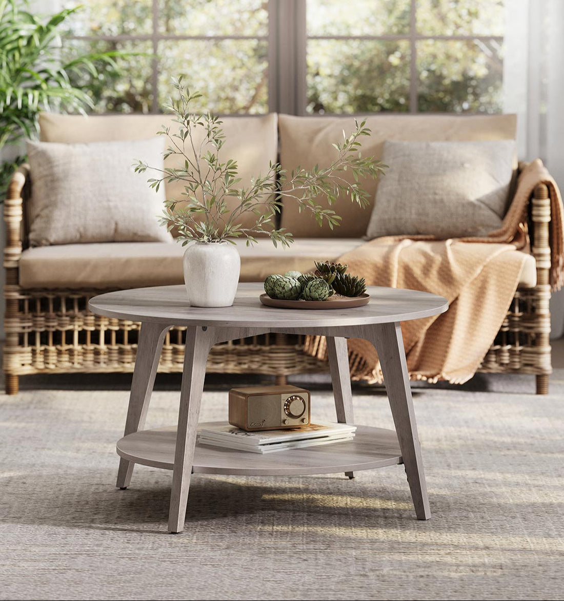 Houten salontafel, bruin gemêleerd, rond, 80 cm diameter x 45 cm hoog