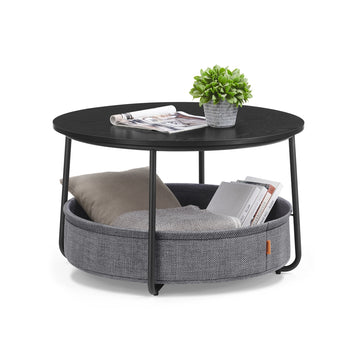 Salontafel met stoffen mand | Inktzwart-leigrijs | 75x75x45 cm