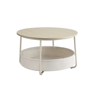 Bijzettafel met mand - houten meubel - 40 kg - bruin/wit - 75 x 45 cm