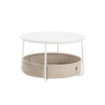 Bijzettafelset met stoffen mand – mat wit/camelbruin – 75 x 45 cm