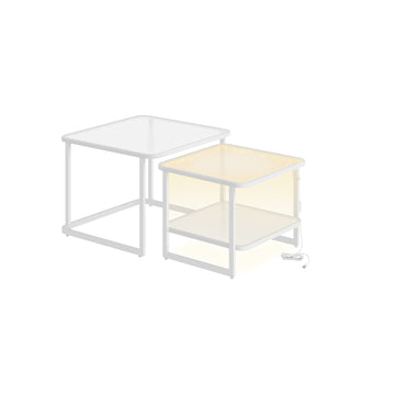 2-delige salontafelset met LED-verlichting - hardglas - 60x60x45 & 50x50x40 cm - wit transparant