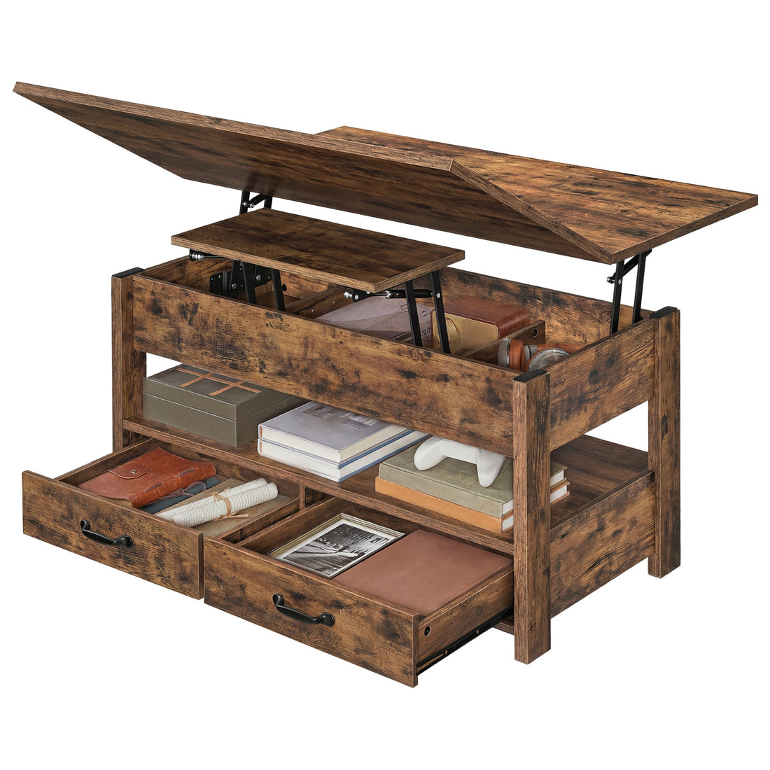 Salontafel met gascilinder | Vintagebruin | 100x50x49,1 cm