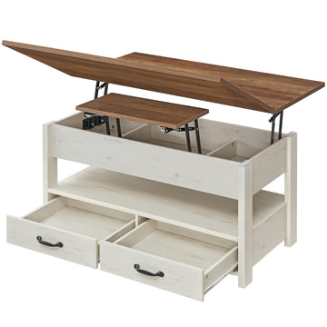 Salontafel met gascilinder | Bruin-wit | 100x50x49,1/64,1 cm