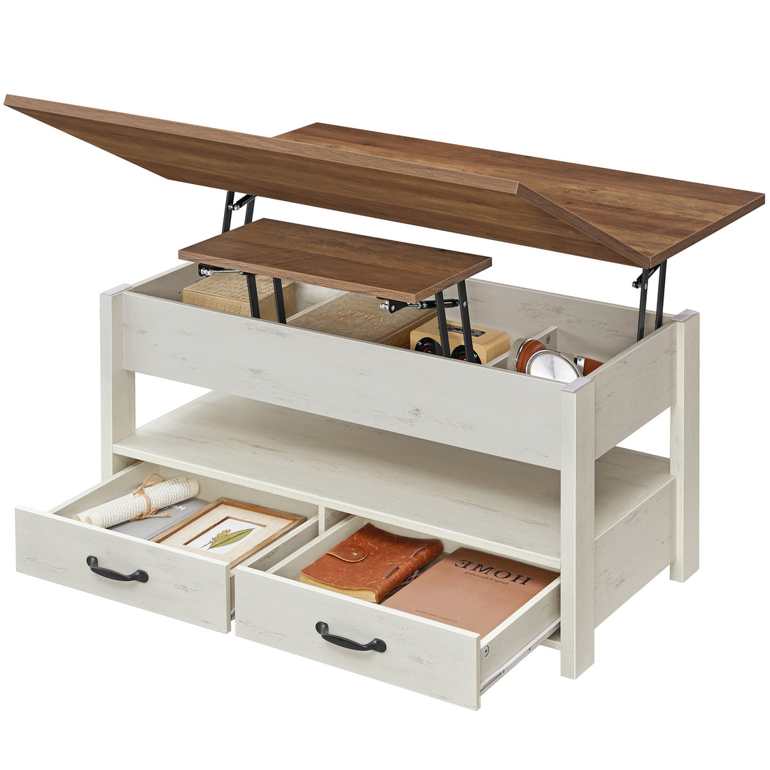 Salontafel met gascilinder | Bruin-wit | 100x50x49,1/64,1 cm