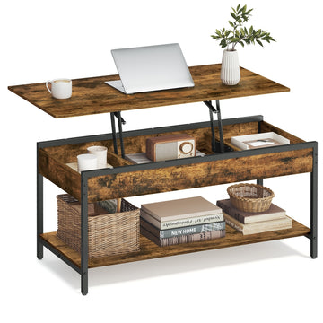 In hoogte verstelbare salontafel met vak | Vintagebruin-inktzwart