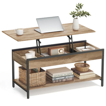 Hoogteverstelbare salontafel met vak | Kamelbruin-tintenzwart | 100x50 cm